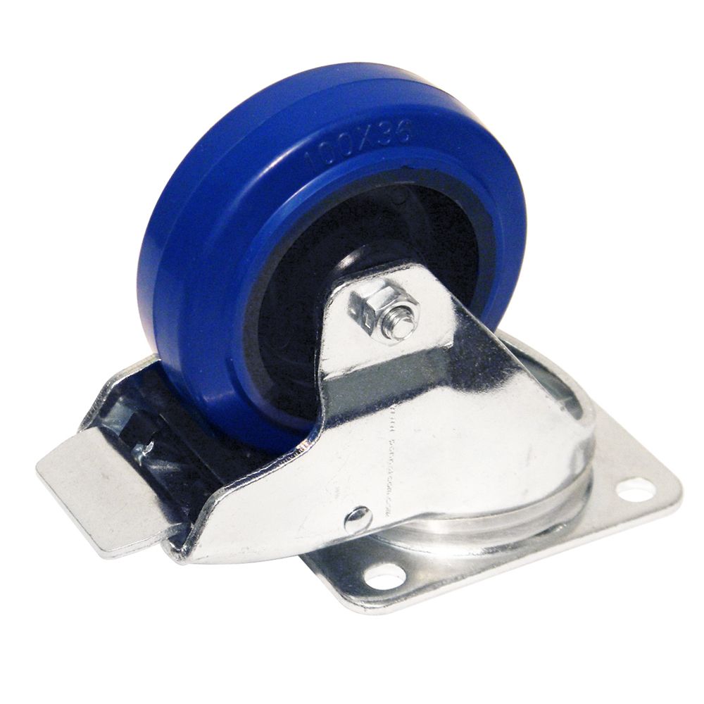100mm Braked Swivel Castor with Rubber Blue Wheel