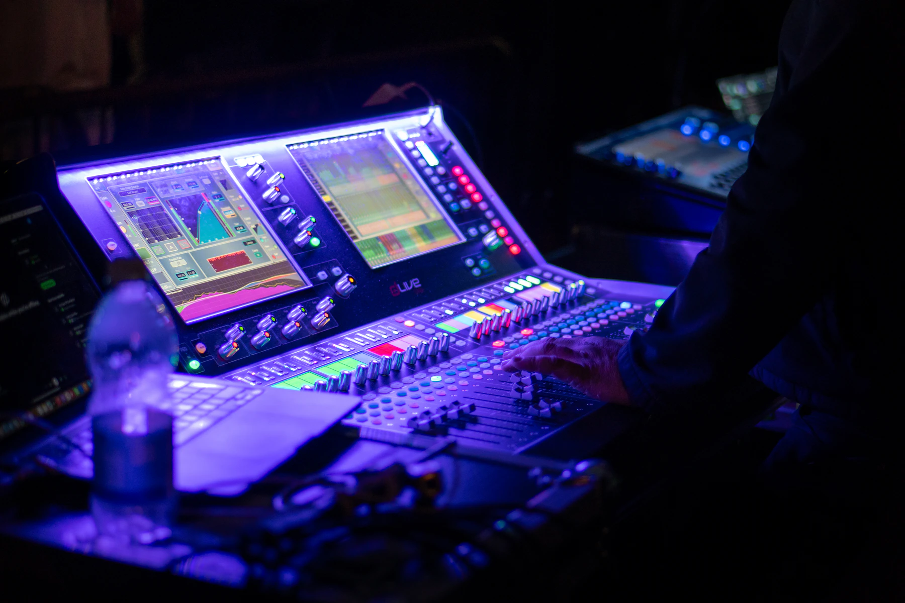 Sound mixing console at a live event