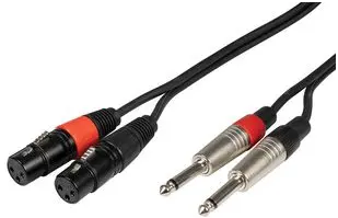 2x XLR 3 Pin Sockets to 6.3 Mono Jack Plugs Leads, 6m -  26J-2XF600